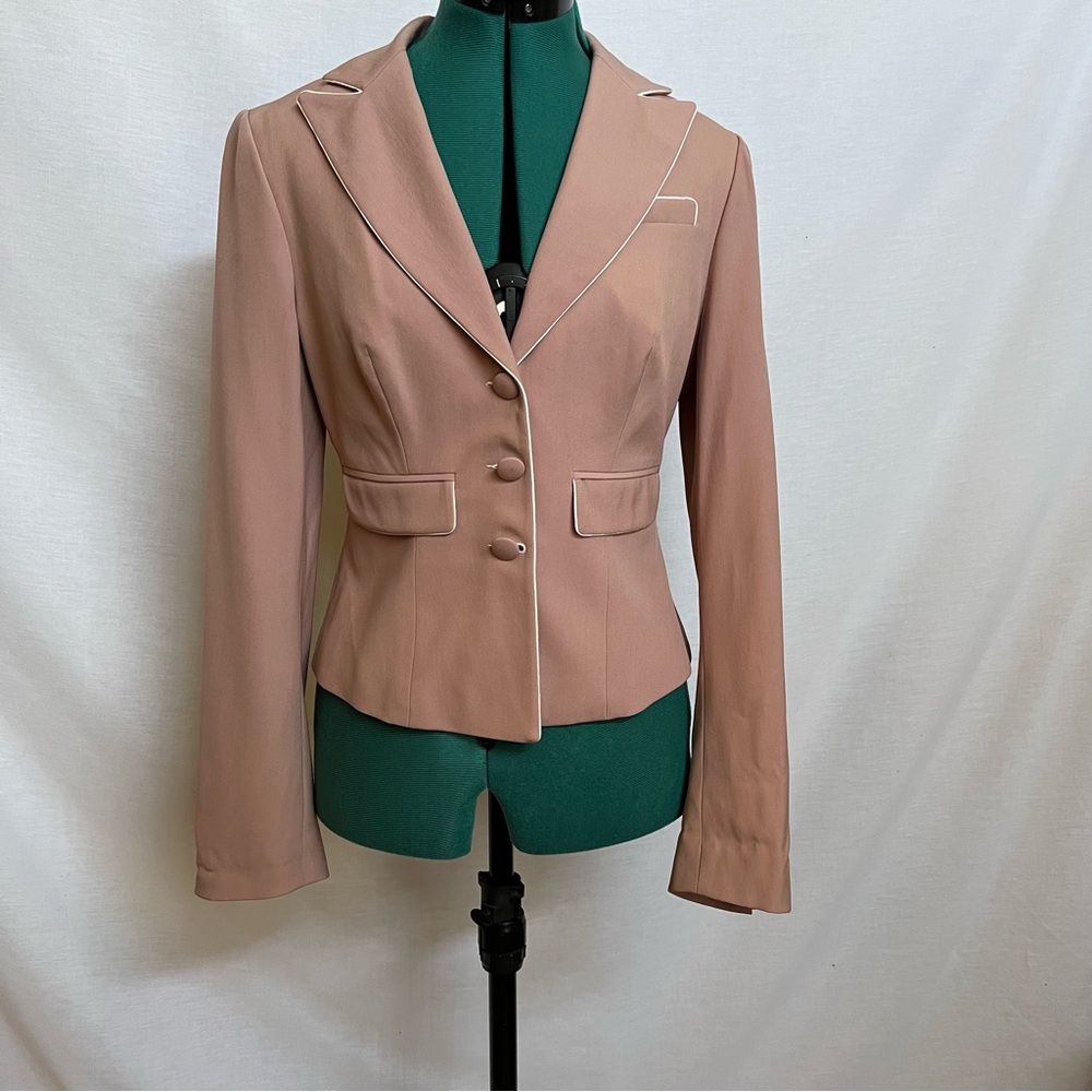 Plein Sud Antique Pink Blazer Tailored Suit Blazer with Cream Edging Details